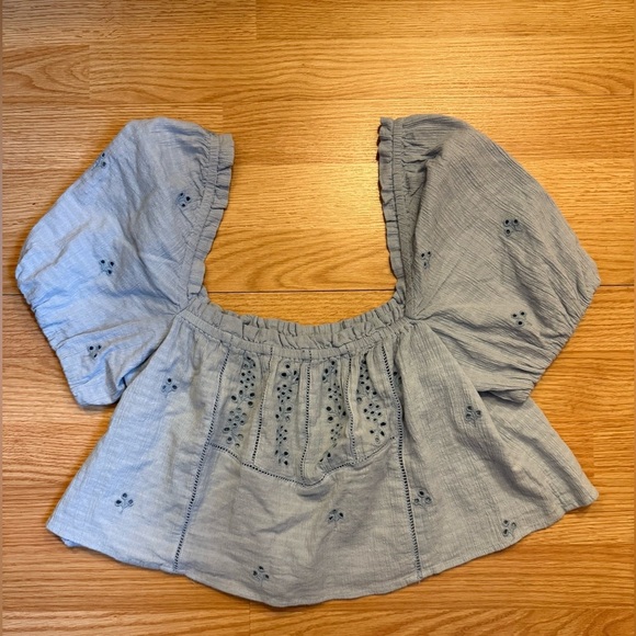 Zara Openwork Eyelet Puff Sleeve Top Size Small - Picture 6 of 11